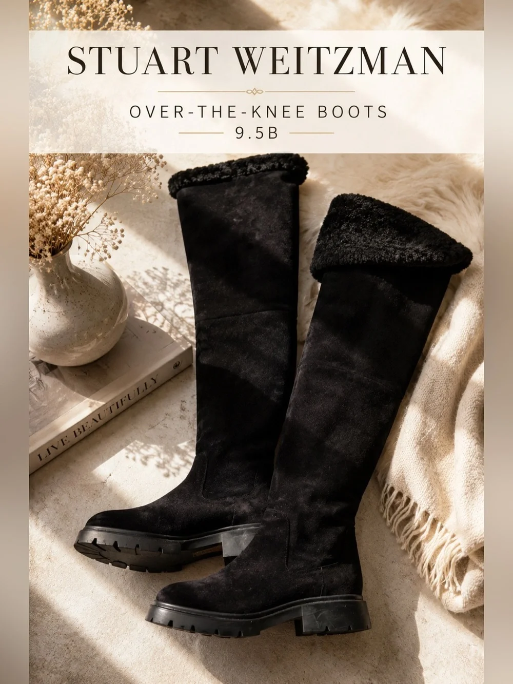 Stuart Weitzman Black Suede Over-the-Knee Boots Size 9.5B